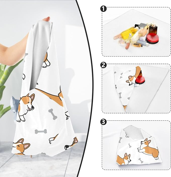 Emelivor Cute Pets Dogs White Pattern Self-Adhesive Magic Cloth Makeup Bag Portable Cosmetic Bag for Travelling Protective Cosmetic Pouch Travel Organizer for Cosmetics Electronics, 13.8x13.8in