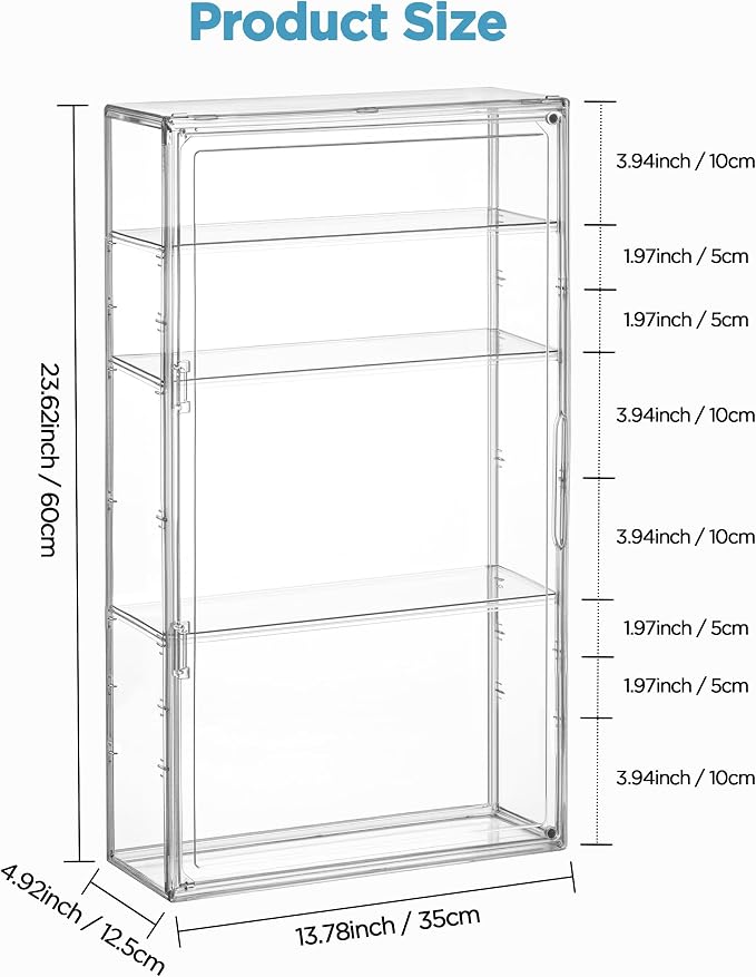 HBlife Baby Bottle Storage Organizer for Wall Countertop Cabinet, 4 Tiers Adjustable Clear Acrylic Bottles Storage Station Case Box Container with 3 Removable Dividers and Magnetic Door, Large
