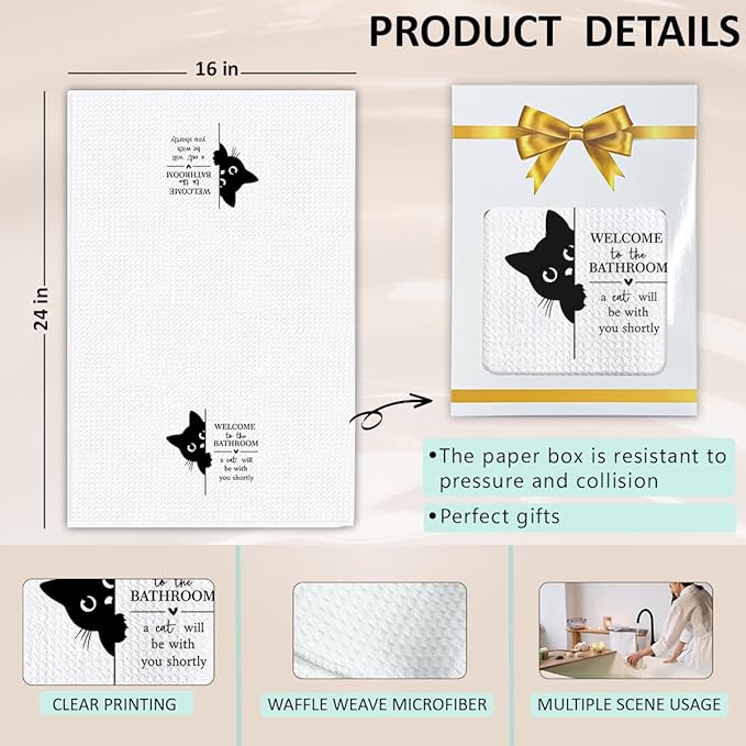 KIDEAR Funny Black Cat Bathroom Decor Welcome to The Bathroom Hand Towel,1 PCS Cute Black Cat Kitchen Towels for Toilet Wall Decorations,Cute Animal, Gifts for Women, Pet Owners Housewarming - A07