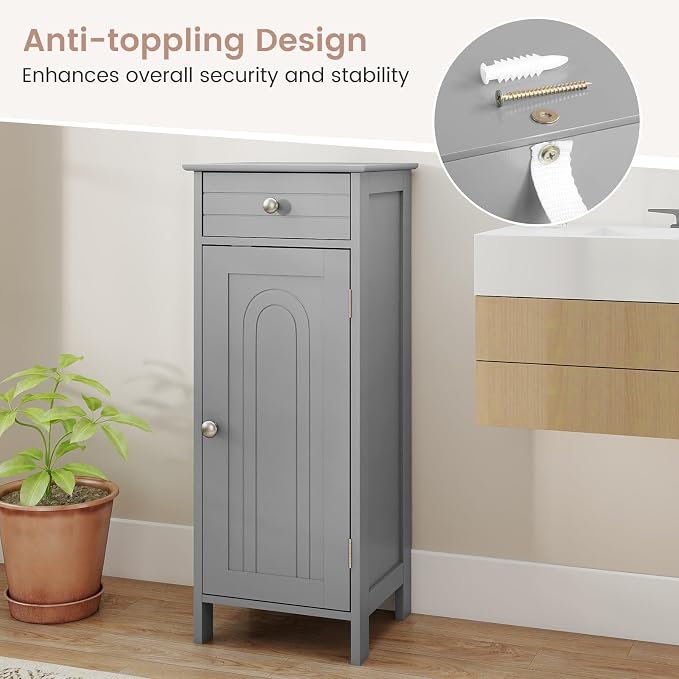GLACER Floor Storage Cabinet, Bathroom Storage Cabinet (Grey) | 2 Adjustable Shelves | Ideal for Bathroom, Living Room | 14 x 12 x 34.5 inches