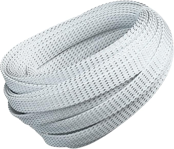 Jutagoss PET Expandable Braided Cable Sleeve, 32.8ft - 1/2 inch Silver White Cable Management Sleeve, Wire Loom Tube Cord Protector for USB Cable, Power Cord, Audio Video and More, 1Pc