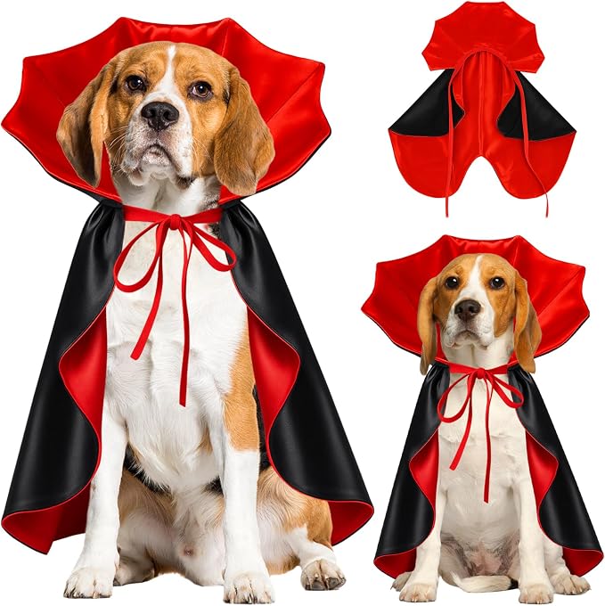Dog Halloween Costume, Pet Cape for Small Puppy Dogs Cat Funny Red & Black Halloween Costumes with Neck Armor Adjustable Strap Idea for Vampire Party Cosplay (Red, L)