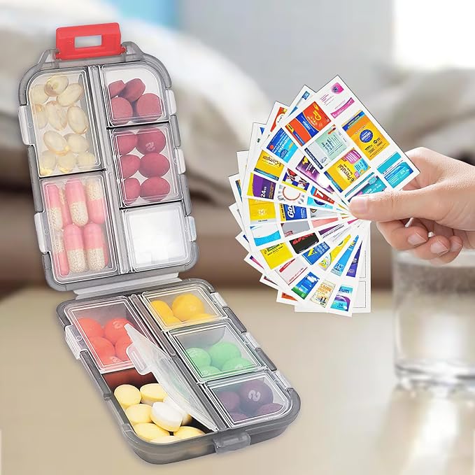 2PCS 7-Day Pill Organizer with Labels – Travel Pill Case, Daily Medication Organizer | Compact & Secure | Fits in Pocket/Purse (3.7” x 2.4”)
