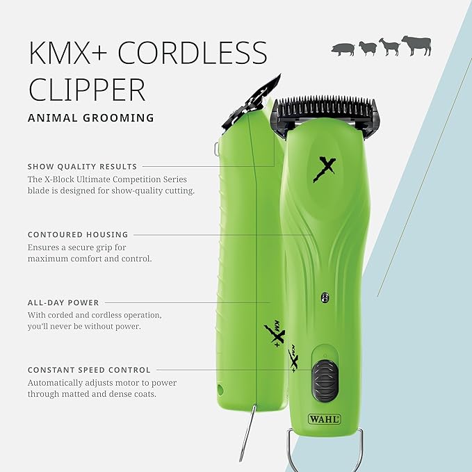 Wahl Pro Animal KMX+ Cord/Cordless Clipper - Competition Series Animal Grooming Clipper for Animal Fitting & Show Prep - Comes with Large Charging Cord and Quick Charge Capability