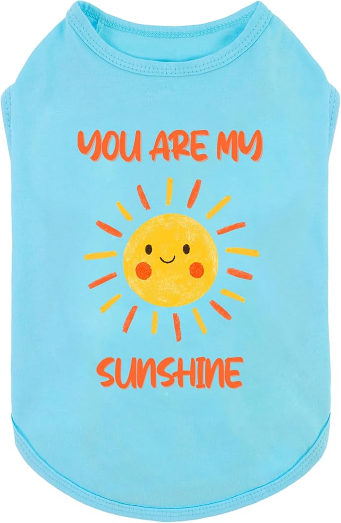 Fitwarm You are My Sunshine Dog Shirt, Tropical Summer Clothes for Small Dogs Boy Girl, Funny Pet Outfit, Blue, Yellow, Small