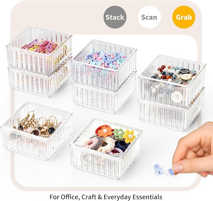 4Pcs Clear Drawer Organiser Tray Set Vanity Drawer Dividers Dresser Drawers Storage Bin for Makeup Tool Kitchen Utensil Stackable Desktop Planner