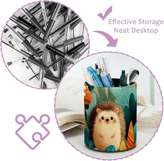 Cute Hedgehog Pen Holder, Pencil Cup Marker Brush Holder Desk Storage Case, Desktop Organizer for School Office Home Supplies