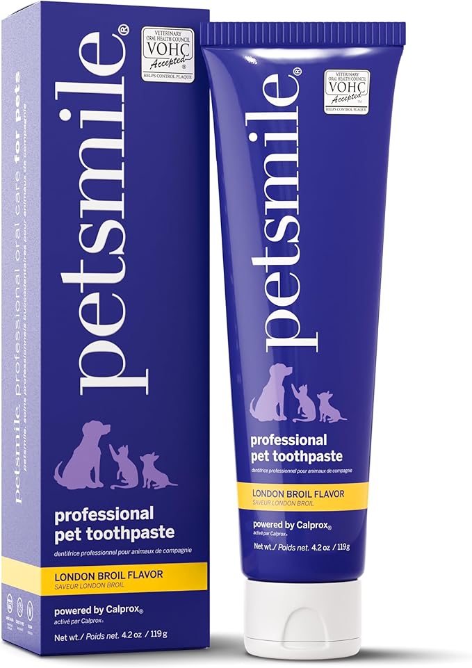 Petsmile Professional Pet Toothpaste for Cats & Dogs - VOHC Accepted Toothpaste - Clinically Proven to Control Plaque & Tartar Calprox Formula (London Broil, 4.2 Oz)