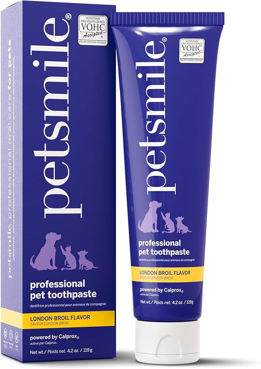 Petsmile Professional Pet Toothpaste for Cats & Dogs - VOHC Accepted Toothpaste - Clinically Proven to Control Plaque & Tartar Calprox Formula (London Broil, 4.2 Oz)