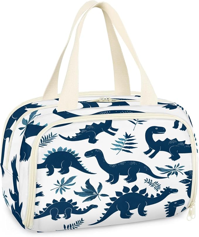 Cute Dinosaur Silhouette Travel Toiletry Bag with Handle | Wet & Dry Separation, Full-Size Bottle Friendly, Leak-Proof, Waterproof, Easy to Clean, for Travel, Gym, Home