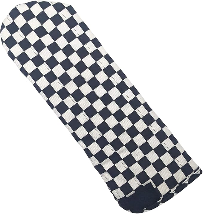 Case/Cover [Heat Resistant] for Curling Irons, Flat Irons or Straighteners, and Styling Irons, Silicone Coated Lining and Quilted Cotton Pouch for Travel, Gym, or Home [Bl Wt Checker]