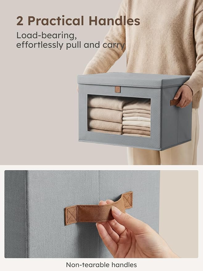 Medium Fabric Storage bins - Collapsible Storage Bins with Open Window, 3 Pack Closet Baskets for Shelves, Stackable Decorative Boxes for Home, Dorm, Grey, 13.7"x 9.8" x 9.8"
