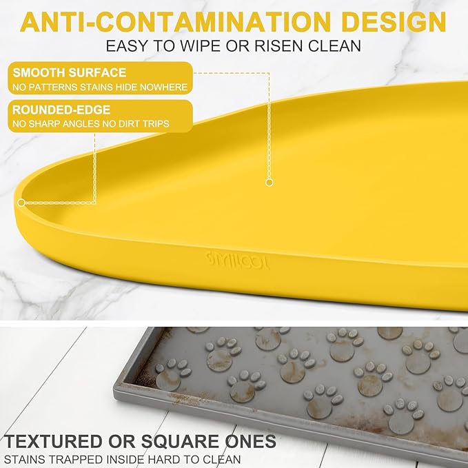 Smilool Small Silicone Pet Food Mat with Raised Edge for Food and Water Bowl, Square Dog Feeding Mats, Cat Food Trays for Floor Waterproof, Rubber Tray for Dogs and Cats, 12 x 12 x 0.7 Vivid Yellow
