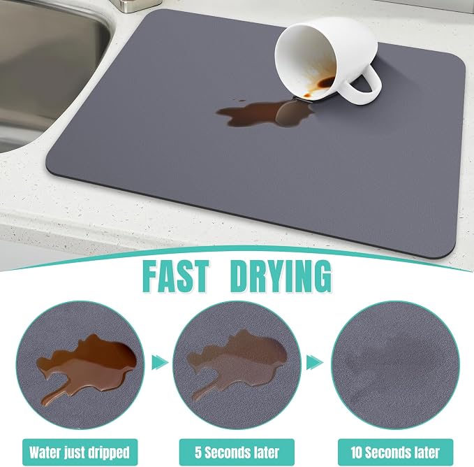 Coffee Mat Super Absorbent Dish Drying Mat Coffee Bar Mat 17"x 30", Grey