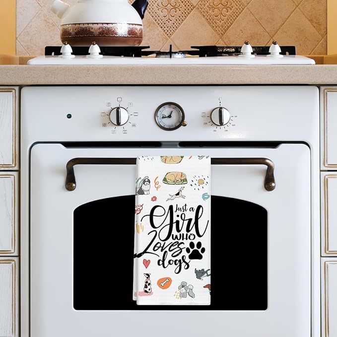 Cute Dog Pattern Kitchen Towels and Dishcloths, Just a Girl Who Loves Dogs Hand Towel Drying Cloth for Bathroom Baking, Dog Lovers Gifts for Friend, Girls, 16x24 Inches -28