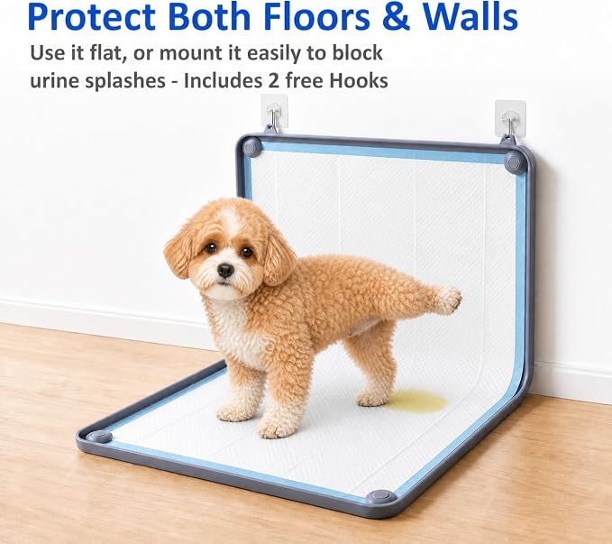Silicone Dog Pee Pad Holder, 24×34 in, for Medium Dogs 10-20 lb, 2-in-1 Flat/Wall-Mount Design, Non-Slip Anti-Splash with Corner Snap Locks, Deep Gray