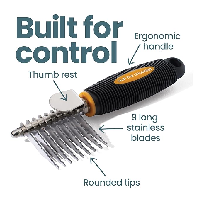 Rake Brush for Dogs, Dematting Tool for Goldendoodles, Poodles & Doodles – Rescue Essential with Long Smooth-Edged Teeth for Thick Coats, Deshedding & Mat Remover – Skip the Groomer