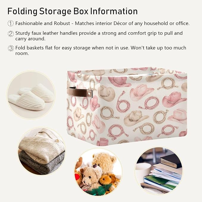 Kigai Storage Basket, Fabric Collapsible Closet Organizer Bin | Western Print Waterproof Foldable Canvas Basket with Handles for Shelves, Nursery, Closet, Bedroom & Bathroom