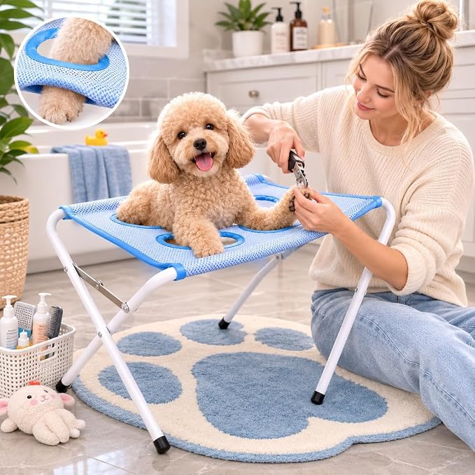 Foldable Pet Bathing Stand Dog Grooming Hammock 8-Hole Mesh 44lb Capacity | Foldable Pet Bathing Hammock Stand With Quick Dry 8-hole Mesh,Portable Shower Rack For Cat Dog Grooming Nail Trimming