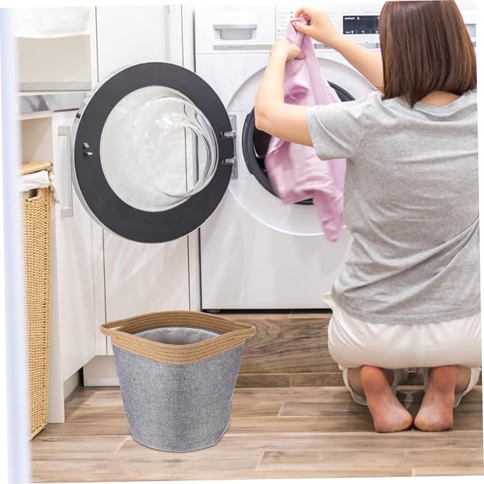 UKCOCO Portable Rope Laundry Basket Sundries Organizer for Clothes and Pet Products Multi Purpose Storage Container Washable Reusable Yellow Gray