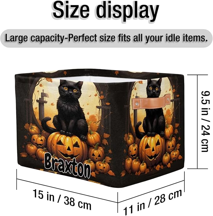 Custom Rectangular Baby Storage Basket, Kids Toys Bin, Books Shelf Basket, Clothes Towel Storage Bin for Nursery, Gift Basket, Pet Basket, Halloween Cat Pumpkins Maple Leaves