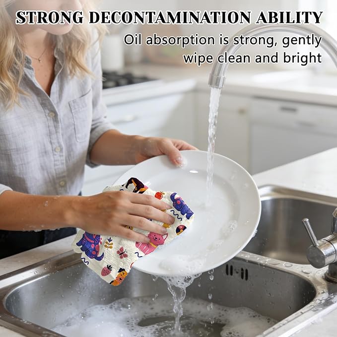 Cat Dog Kitchen Towels, 2 Pcs Dogs Dish Towels, Absorbent Dish Towel for Kitchen Drying Dog, Dish Cloths Funny Cute Housewarming Gifts for Women Cats Dogs Lovers