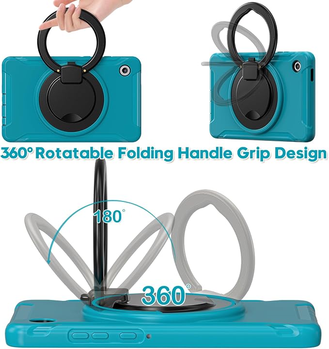 Heavy Duty Shockproof Case for Samsung Galaxy Tab A11 8.7 Inch 2025 (Model: SM-X133/X135/X135F) - with 360° Rotating Stand Handle, Built-in Screen Protector,Kid-Friendly Protective Cover (Blue)