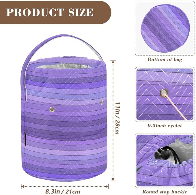 Tatenale Crochet Bag Yarn Bag Knitting Project Bag with Pockets and Handle Portable Yarn Storage Organizer Tangle Free 8.3x11 InchPurple Stripes12