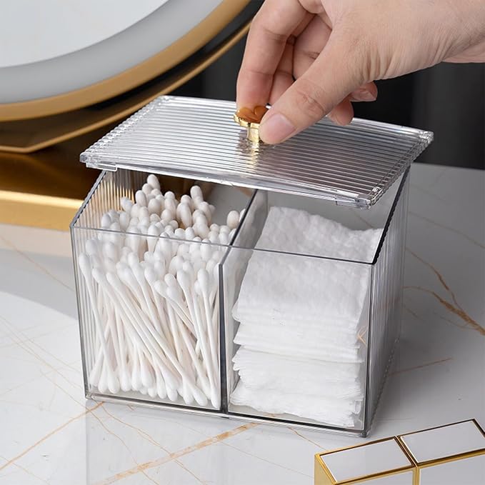 FTVOGUE Cotton Pads Holder, PET Transparent Makeup Organizer with Multiple Compartments for Beauty Enthusiasts