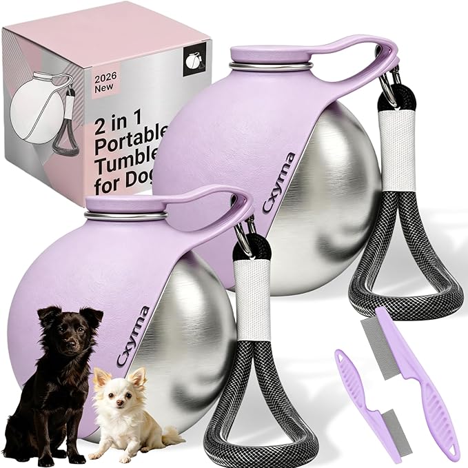 2 in 1 Portable Tumbler for Dogs, 2026 New 10Oz Stainless Steel Dog Water Bottle with Silicone Foldable Bowl, Leak-Proof 2 in 1 Portable Small Dog Water Bottle for Walking, Hiking & Travel (2PCS-Pink)