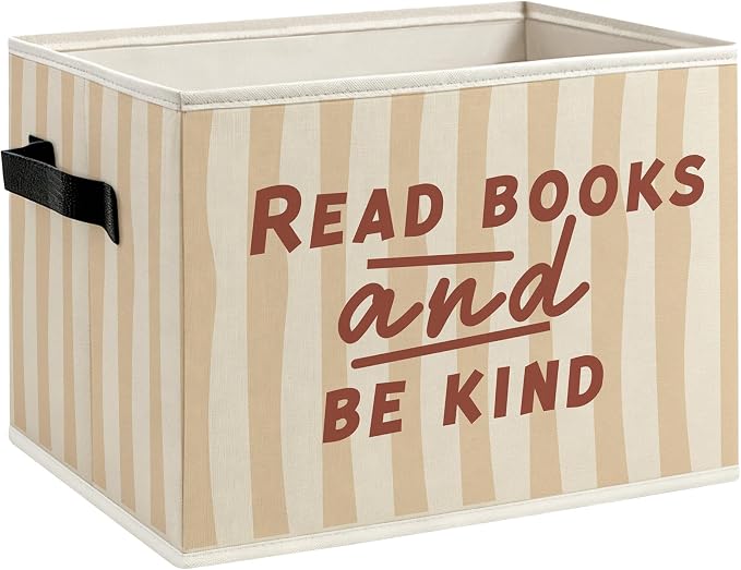 Kids Classroom Book Foldable Storage Bins Box with Handles, Read Books and Be Kind Decorative Storage Boxes Baskets Toybox Organizer for Library Reading Room Classroom Kids Room Bedroom
