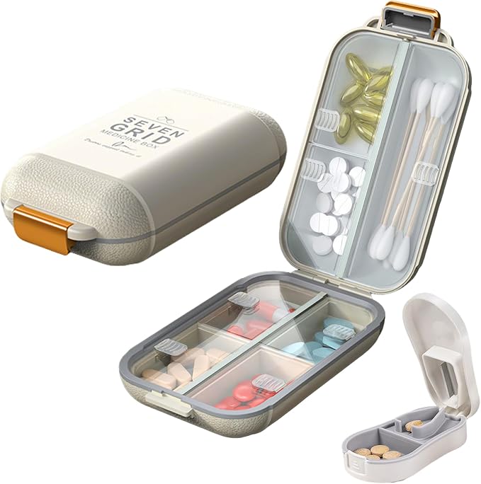 Travel Pill Organizer 7 Compartments Waterproof Airtight Weekly Pill Case