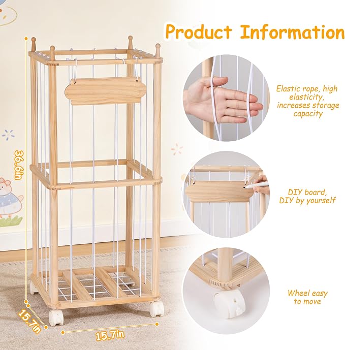 Small Stuffed Animal Storage with wheels for Playroom and Nursery | 36.6"H Small Stuffed Animal Organizer for Toddler Bedroom - Toy or Stuffed Animal Zoo Holder for Boys and Girls