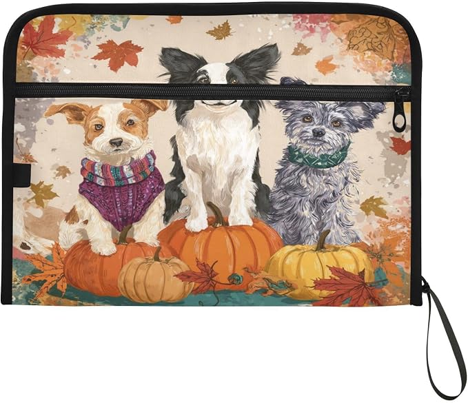 Autumn Pets and Pumpkins Expanding File Organizer with 13 Pockets Accordion File Folders with Labels,Portable Document Paper Bill Receipt Organizer,Home College School Office Supplies, Letter S
