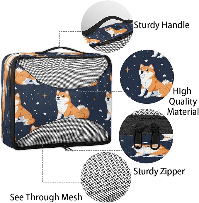 Packing Cubes for Travel, Cute Corgi Travel Luggage Packing Organizers for Women Men, Large Custom Toiletries Bag for Clothes Shoes, Corgi Dogs