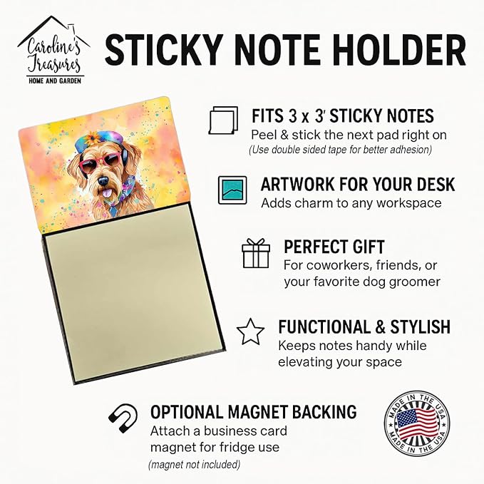 Caroline's Treasures Airedale Terrier Hippie Dawg Sticky Note Holder Refillable Dispenser Self-Sticky Note Pads, Memo Pads Blank Desk Accessories