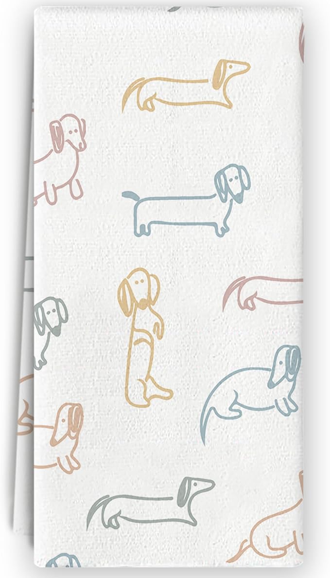 Wiener Dog Kitchen Towels - Dachshund Gifts for Women, Wiener Kitchen Decor, Dog Mom Gifts, Line Art Dachshund Hand Towels Dish Towels for Bathroom Kitchen, 16x24 Inch