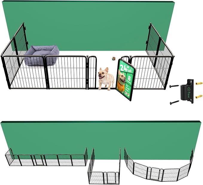 FXW Homeplus Indoor Dog Playpen with Fence-to-Wall Anchors, 24" H, 8 Panels | Calm Indoor Play Area, 4 Wall Anchors for Flexible Boundaries, for Puppies & Small Dogs, Patented