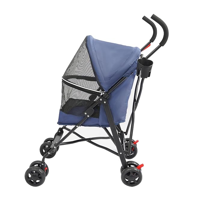 Pet Stroller for Small Medium Dogs Up to 22lbs, 4 Wheels Folding Pet Carriage Cart for Dogs Cats, Portable Cat Puppy Jogging Stroller with Rear Pocket and Cup Holder (Blue)