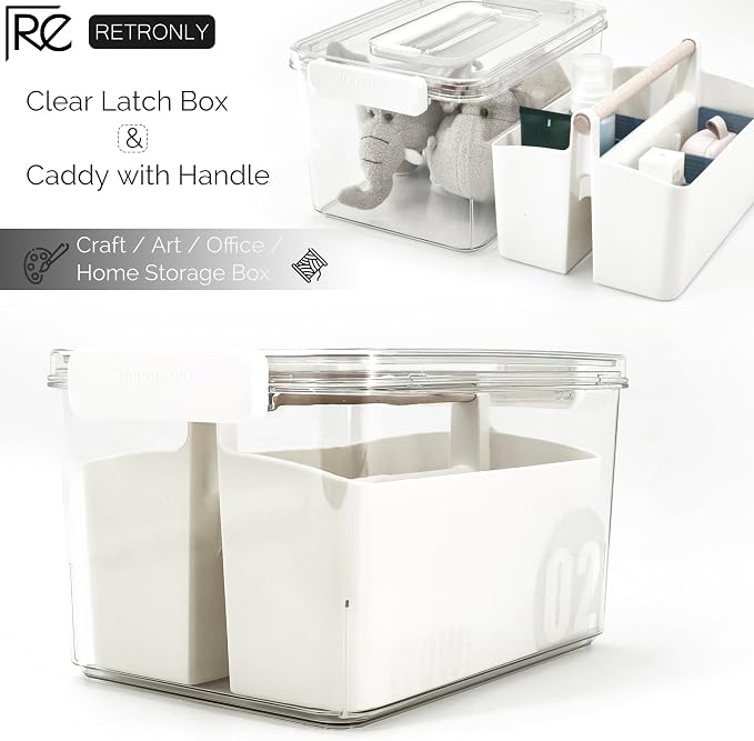 Craft Caddy with Lid and Lift-Out Portable Caddy, Blue | Art Supply Storage, Adjustable Dividers, Clear Storage Organizer, Teacher Supplies, Markers & Brushes, Stackable 11x8x7 in