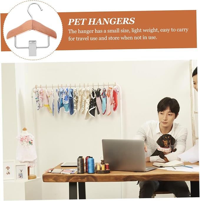 Happyyami Wooden PET Clothes Hanger Rack Mini Size Dog and Cat Apparel Clip Hanger Sturdy Hanging Support for Puppy and Kitten Outfits