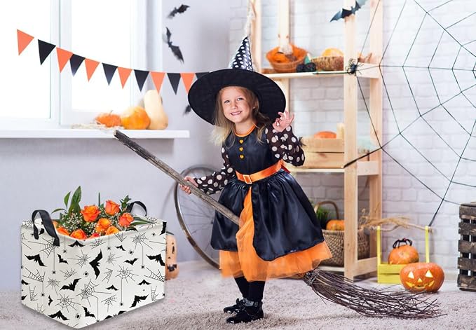 Sanjiaofeng Rectangular Kids Basket Halloween Storage Bins,Bat Storage Basket with Handles.Clothers,Books,Kid's Gifts Bins. (Bat spider)
