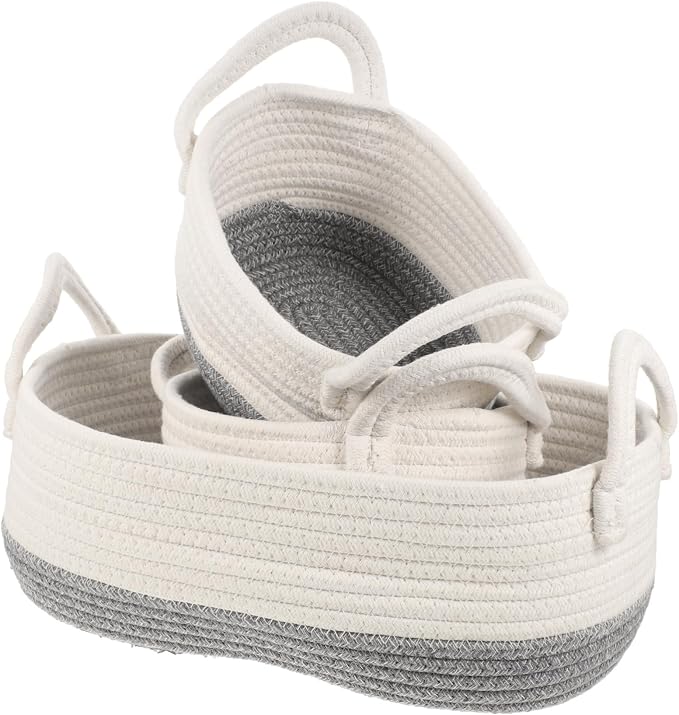 3pcs Woven Dog Toy Storage Basket Double Handles Rope Organizer for Pet Toys Compact and Practical Design for Home and Utility Rooms