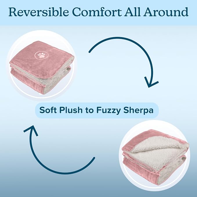 PETMAKER Dog Blanket, Pink, 60” x 80” | Reversible Sherpa Blanket - Throws for Bed, Couch, Crate, or Car - Machine Washable Puppy Essentials