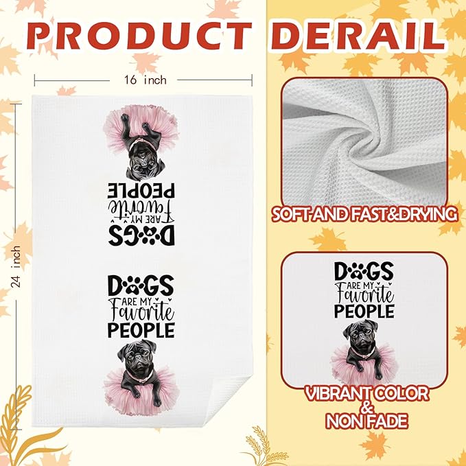 SPBL&L Black Pug Gifts for Women,Black Pug Dog Decor Kitchen Towels Set of 4, Decorative Hand Tea Dish Towels for Bathroom, 16x24 Inches