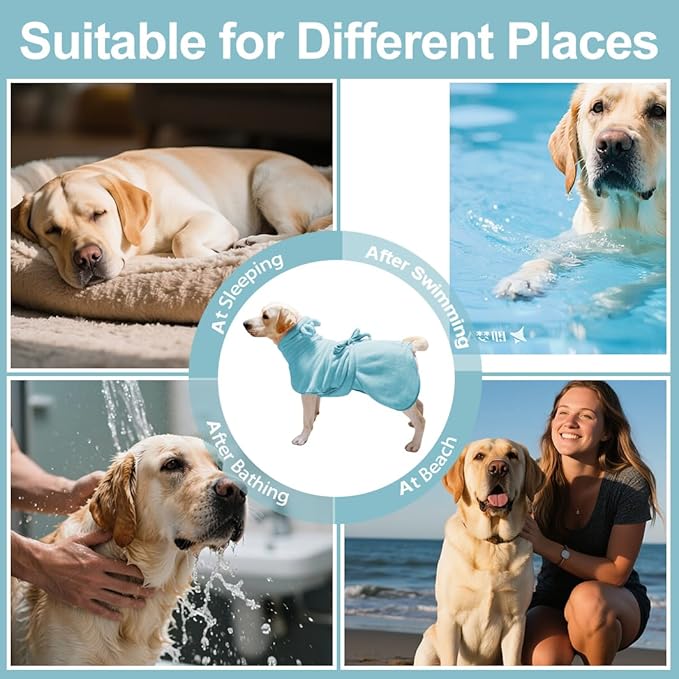 Medium to Large Size Dog Bathrobe, Quick Drying Super Absorbent, Warm Dog Towels, Adjustable Hoodies and Belts for Dog Bath Products (Blue, 6XL-Fit for 95 to 115 pounds)