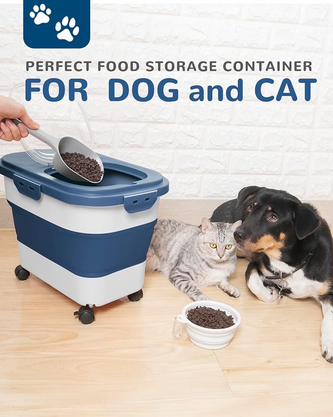 20-23 Lbs Dog Food Storage Container,Collapsible Dog Food Container | Pet Food Storage Containers with Attachable Casters and Scoop,Small Container,Keep Dry Food Fresh,Easy to Move with Wheels