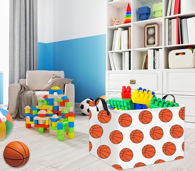 Rectangular Kids Storage Basket Gift Basket Baby Storage Basket Cute Toy Storage Bin Organizer Shelf Book Basket Room Decor(Basketballs)
