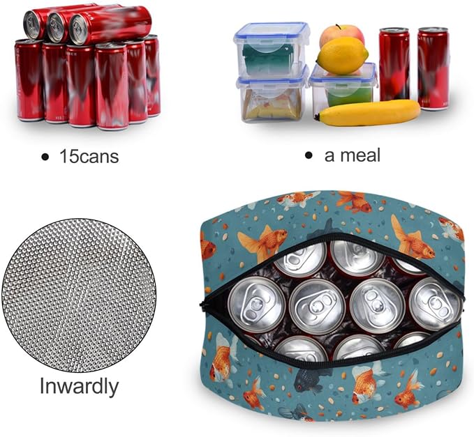 Lunch Bag Fish Food Pet Goldfishes Insulated Lunch Box Cooler Lunch Container Organizer Reusable Lunch Tote Bags for Work Travel Outdoor
