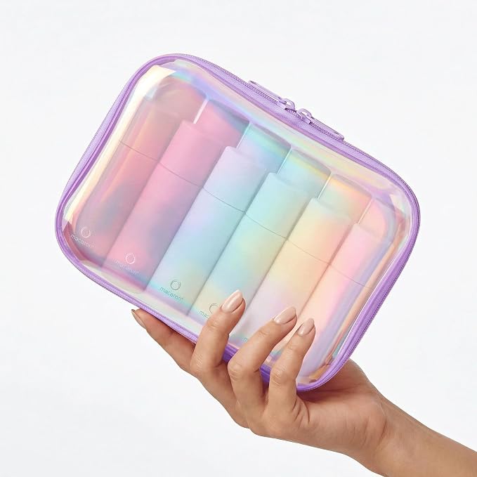 Clear Hard Shell Organizer Cases, 2 Pack | Iridescent PET shell with water-resistant, scratch-resistant surface for travel, toiletries, electronics and daily essentials